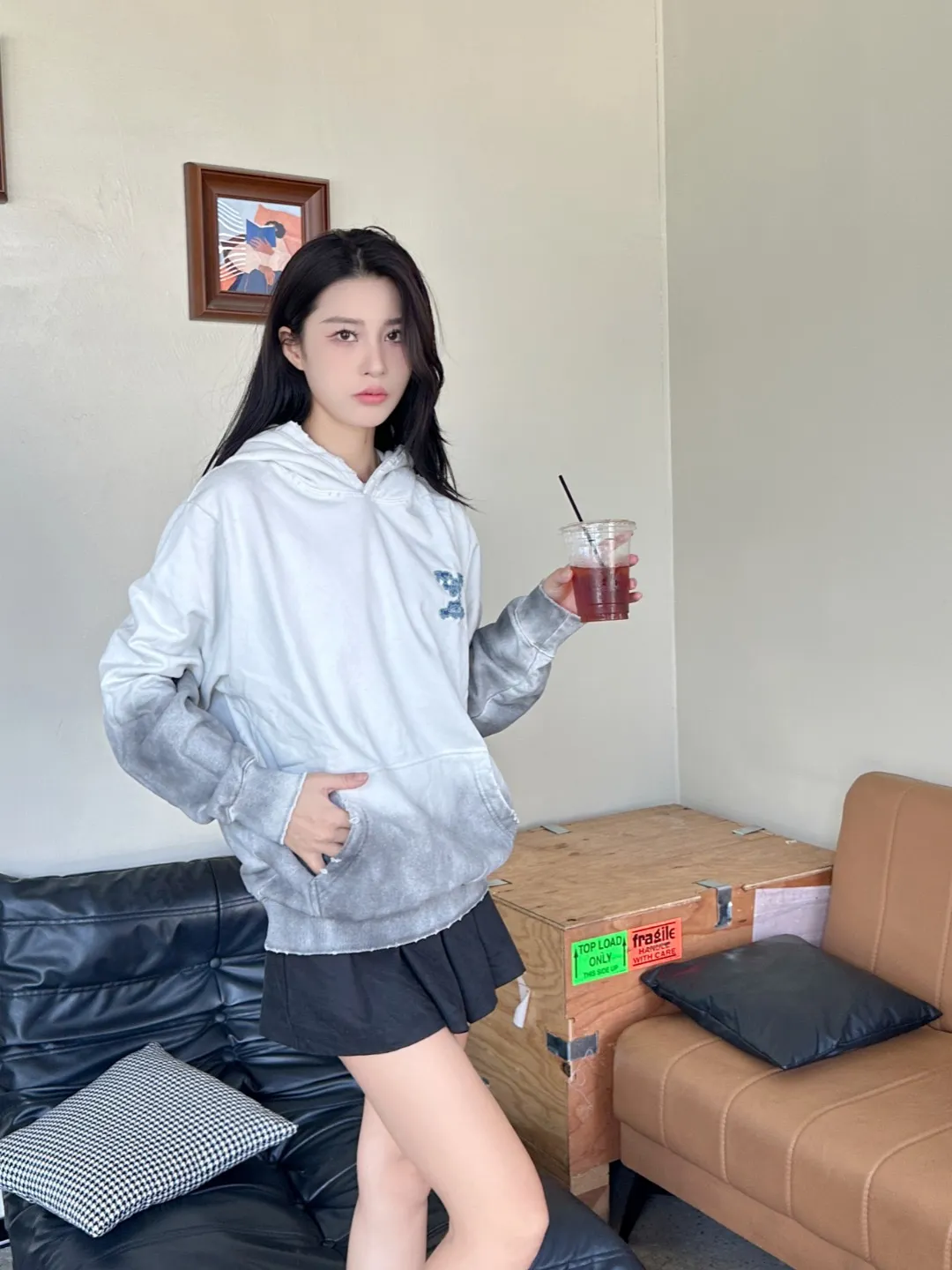 Louis Vuitton/Louis Vuitton cloud denim logo patch embroidery washed hooded sweatshirt